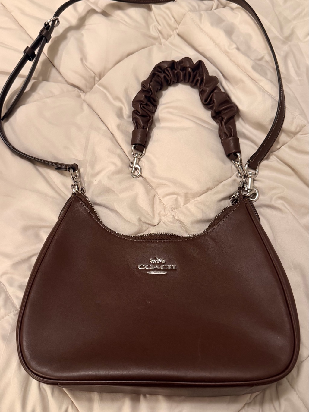 Coach Brown Leather Hobo Shoulder Bag With Scrunch Handle